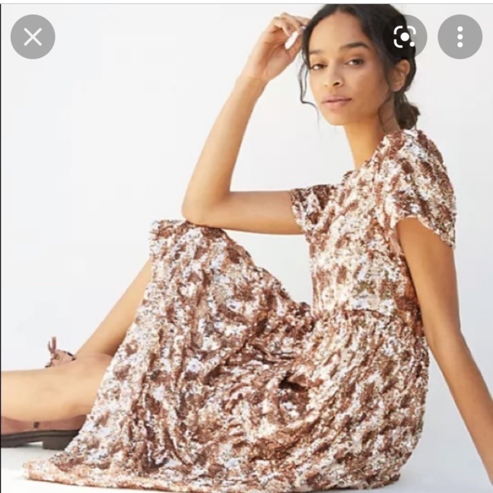 *reserved Maeve by Anthropologie gold sequin dress with pockets size S NWOT